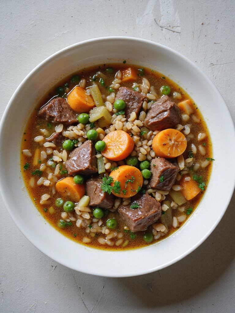 tender beef barley vegetables broth