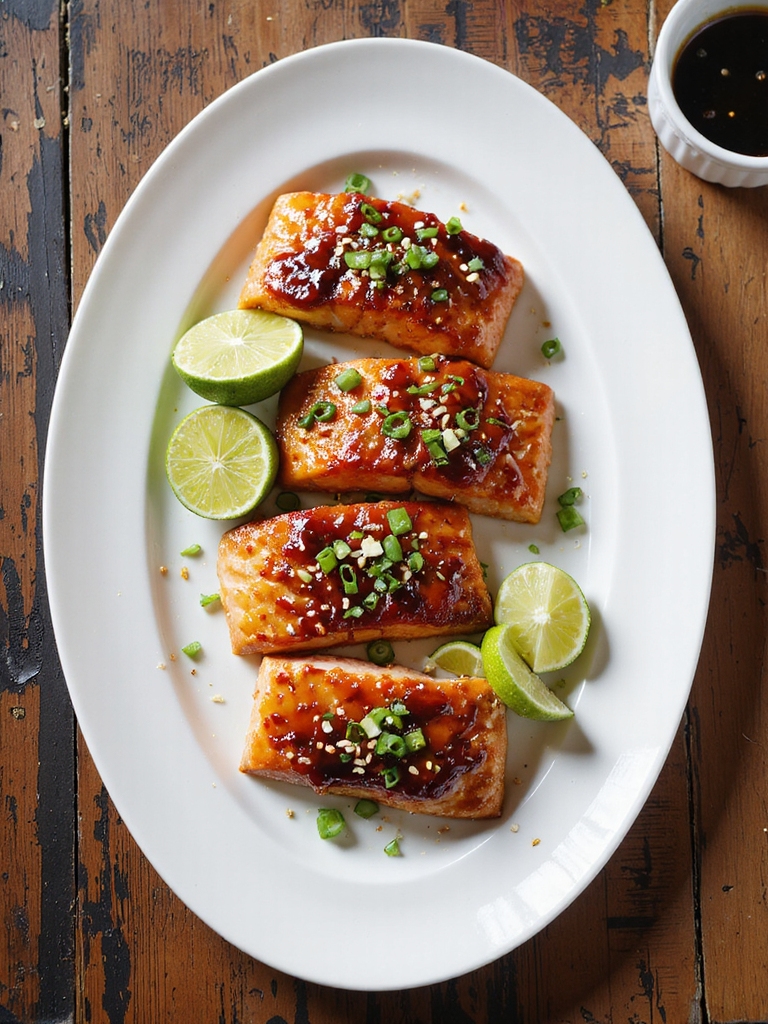 teriyaki glazed grilled salmon with scallions