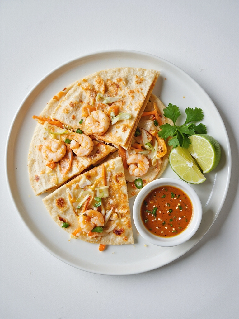 thai inspired peanut shrimp quesadillas