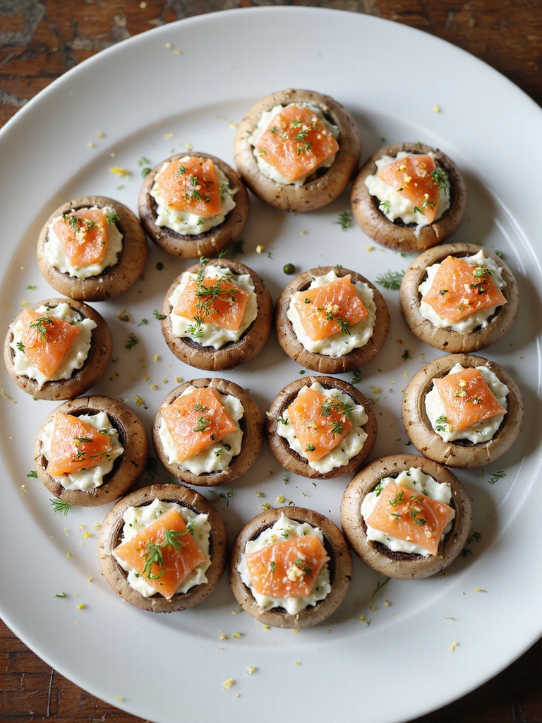 tiny seafood stuffed mushroom bites