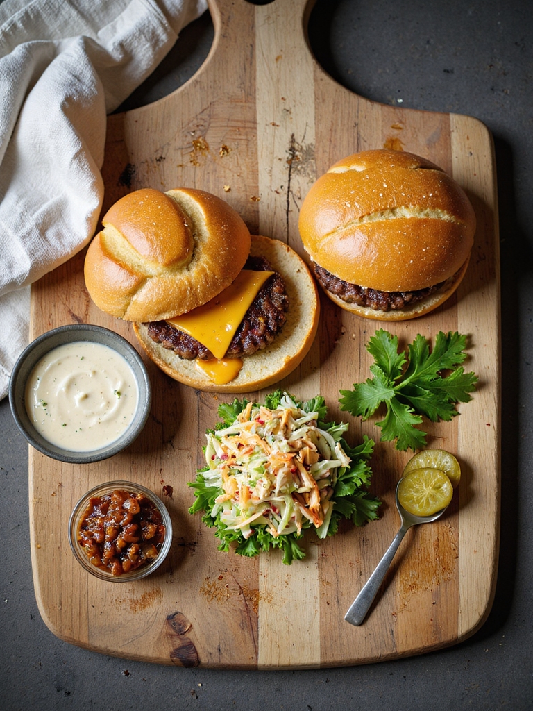 toasted buns layered juicy burgers
