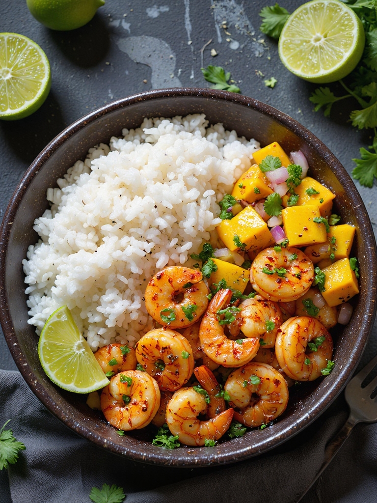 tropical coconut mango shrimp