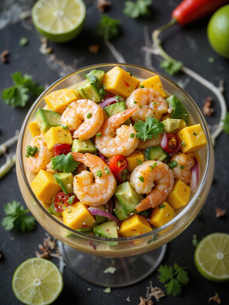 tropical mango avocado shrimp cocktail